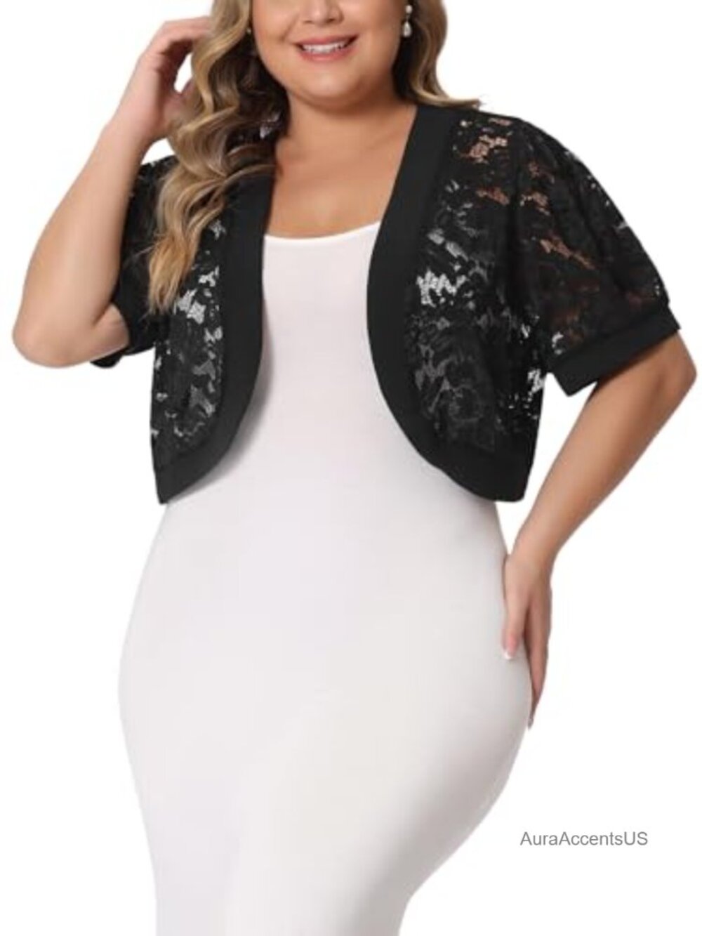 Plus Size Lace Bolero Shrug Cardigan Open Front Short Sleeve Wedding